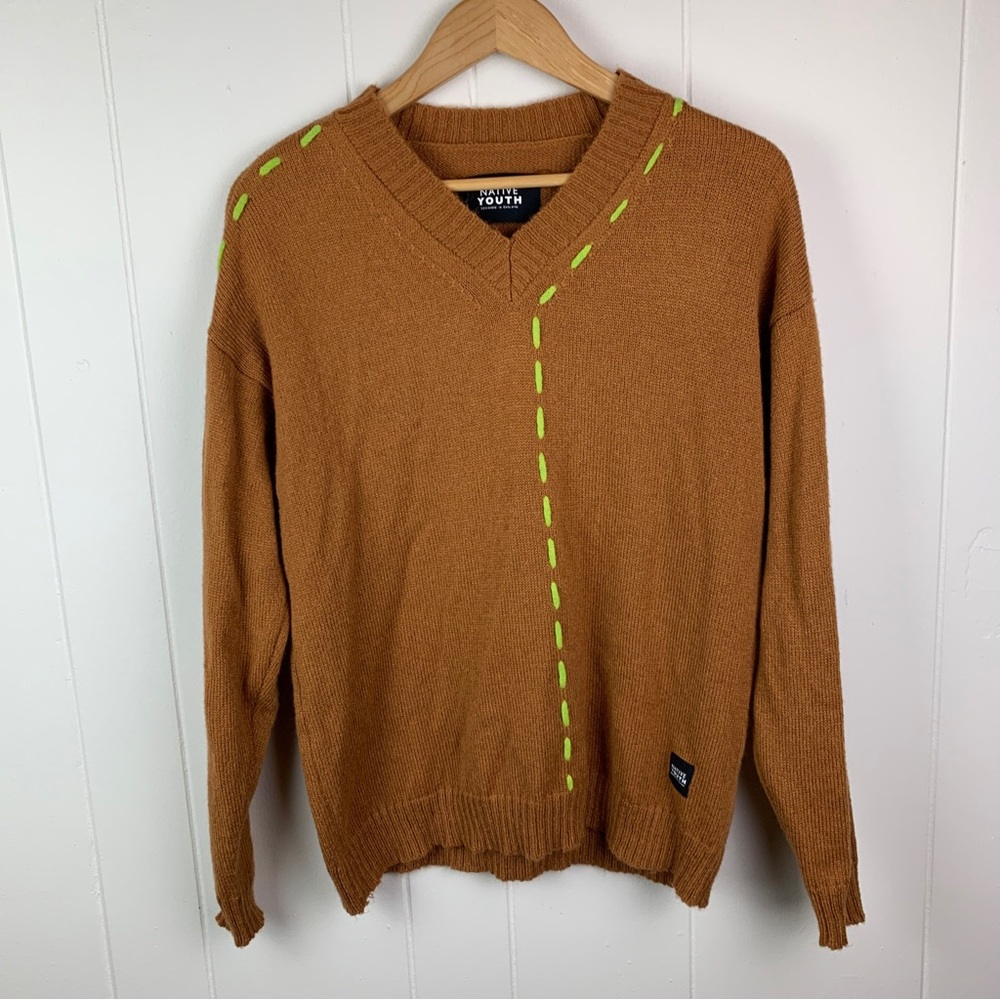 Native Youth Sweater V Neck Pullover Brown Men’s Small Brand New
